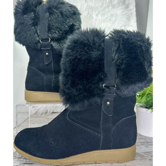 LANDS' END Mendota Snow Boot Women's Size 7.5 Black Suede Faux Fur PullOn 420483 - Picture 11 of 11